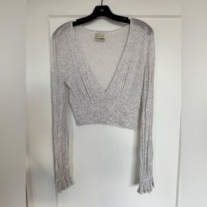 Urban Outfitters White and Black Dotted V-Neck Blouse